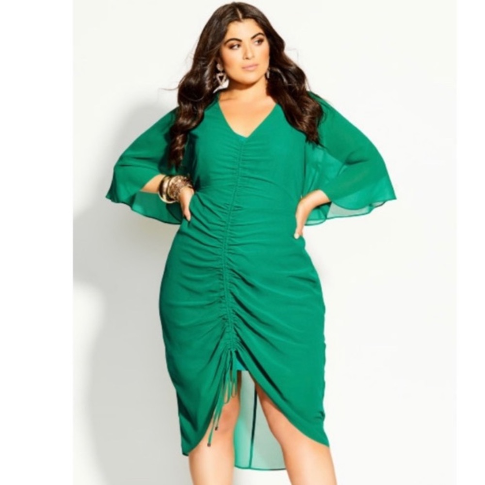 🛑SOLD City Chic Green Cinched Drawn Up Dress - Picture 1 of 11